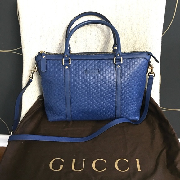 Gucci Handbags - Authentic Gucci 2way tote bag blue leather